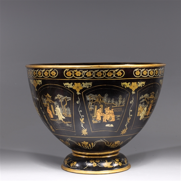 Appraisal: Large Chinese gilt lacquer vessel with floral and figural designs