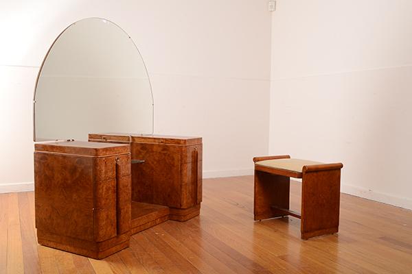 Appraisal: AN ART DECO MIRROR BACKED DRESSING TABLE WITH MATCHING FOOTSTOOL