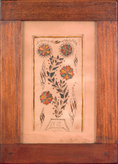 Appraisal: Southeastern Pennsylvania watercolor fraktur bookplate dated with stylized floral tree