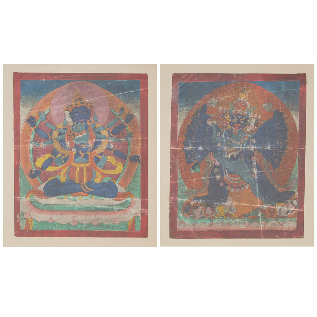 Appraisal: Two Small Thangka Fragments th th Century One depicting Yamantaka