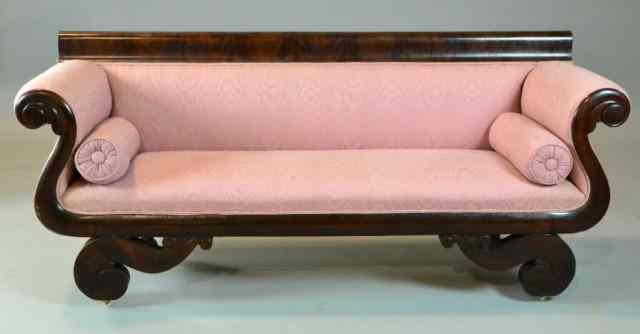 Appraisal: An American Classical Mahogony SofaFinished in fine figured mahogany veneers