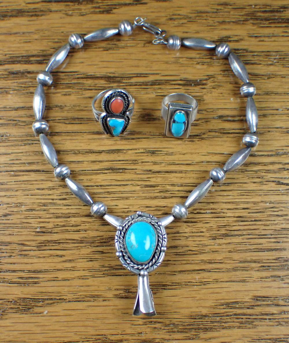 Appraisal: THREE ARTICLES OF NATIVE AMERICAN STYLE TURQUOISE JEWELRY including a