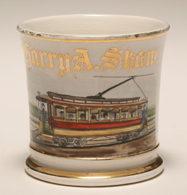 Appraisal: Occupational shaving mug Street Cable Car Gilt trim ink stamp