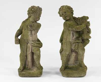 Appraisal: Two Large Cement Composition Garden Cherubs Large cast cement composition