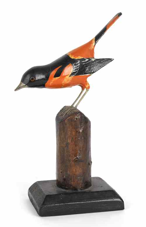 Appraisal: American carved and painted Baltimore oriole early th c perched