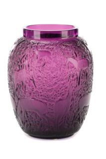 Appraisal: Lalique Amethyst Glass Biches Vase Post Lalique French founded Biches