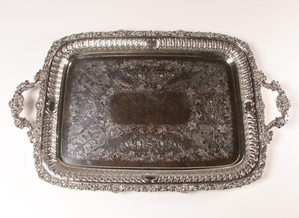 Appraisal: English sterling silver tray with shell and foliate designs on