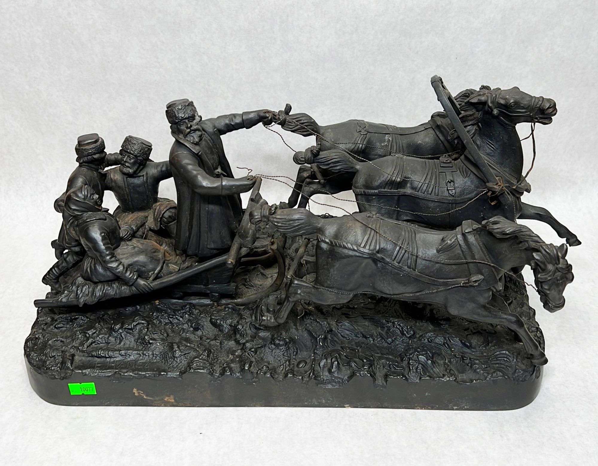 Appraisal: Russian troika cast iron sculpture after Evgeny NapsSigned E HANE