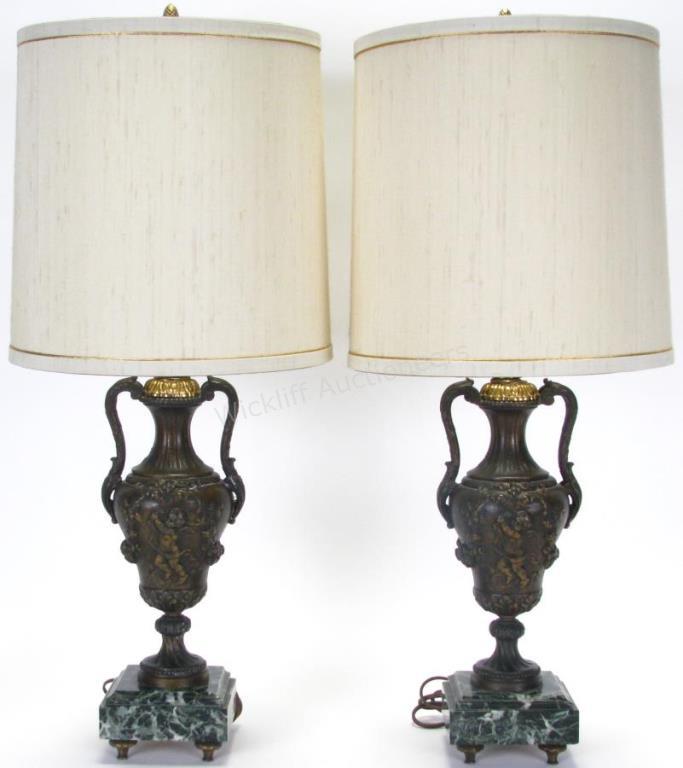 Appraisal: Pair of Frederick Cooper Bronze Urn Lamps two handled urn