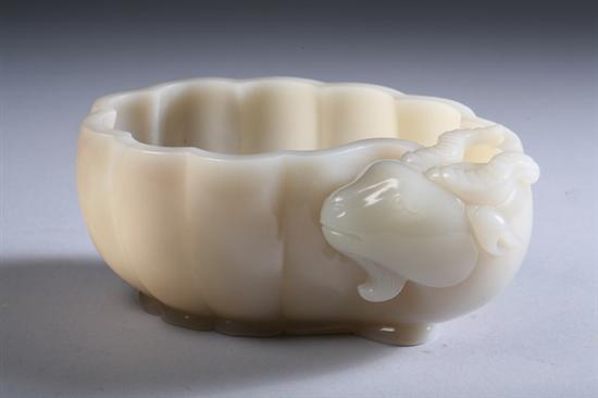 Appraisal: CHINESE MUGHAL-TYPE CELADON JADE BRUSH WASHER Shaped in half gourd-form