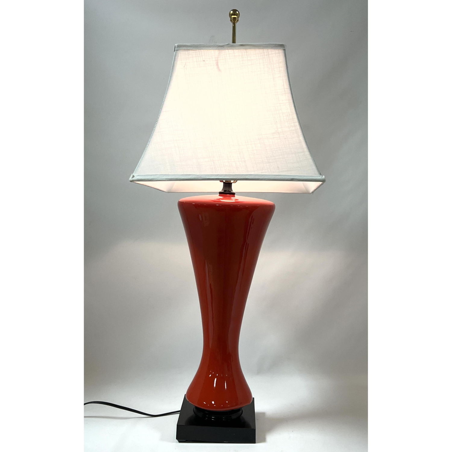 Appraisal: Fiery Red Glazed Pottery Modernist Table Lamp Dimensions H inches