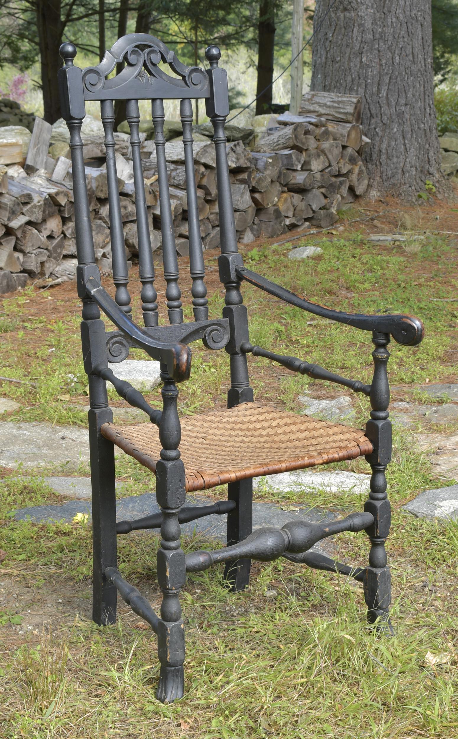 Appraisal: TH C CONNECTICUT BANNISTER BACK ARM CHAIR Pierced carved arch