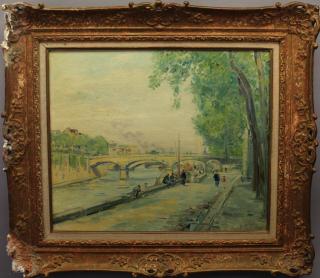 Appraisal: Gustave Madelain France - Oil on canvas painting of Siene