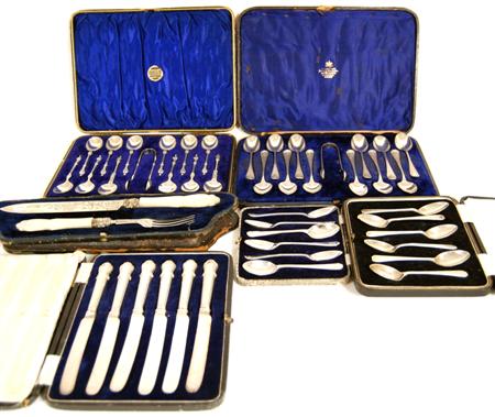 Appraisal: A group of cased flatware to include a set of