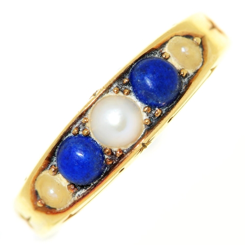 Appraisal: A Victorian split pearl and lapis lazuli ring in ct