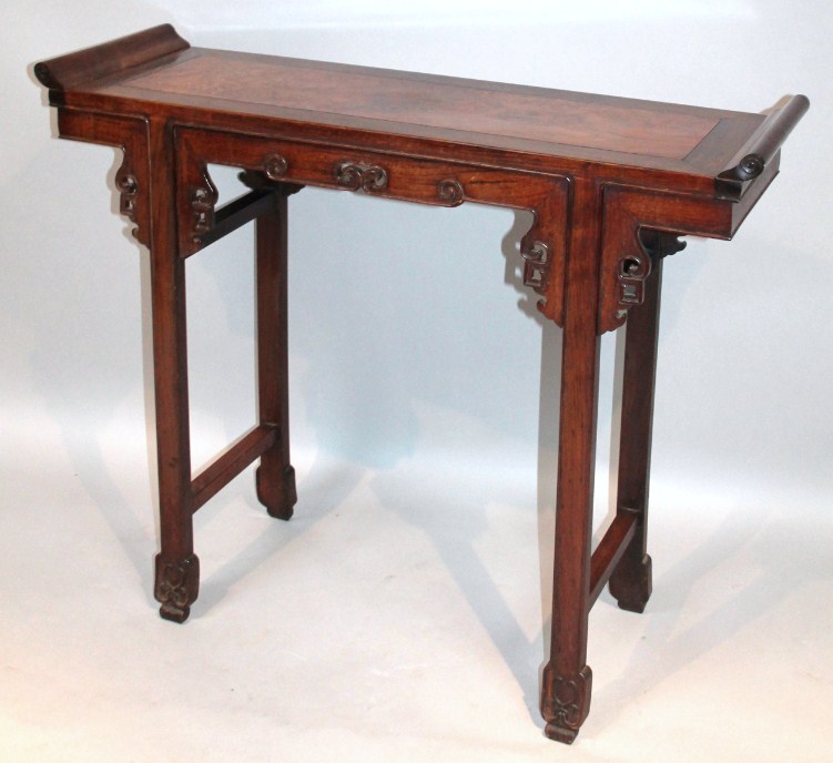 Appraisal: A Chinese hongmu and burr wood alter table the rectangular