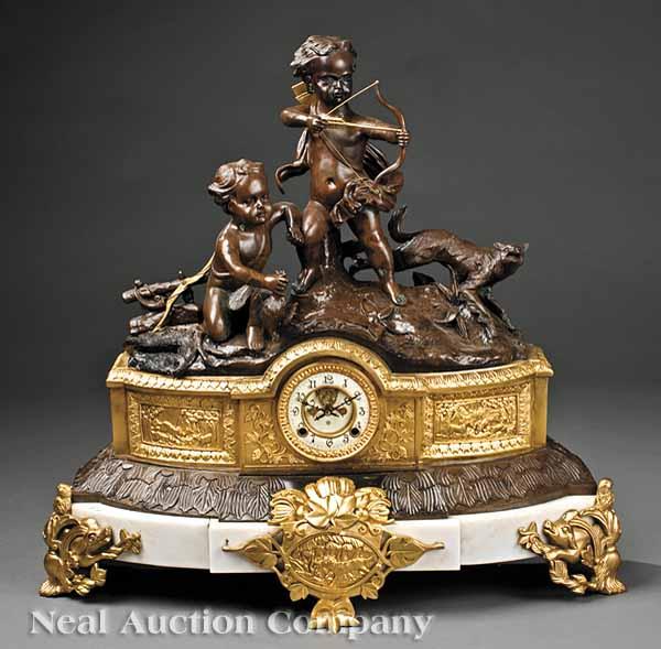 Appraisal: A Louis XVI-Style Gilt and Patinated Bronze Figural Mantel Clock