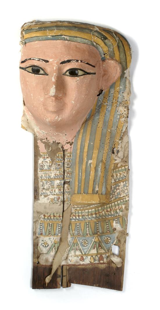 Appraisal: An Egyptian Painted Wood Sarcophagus Mask Height inches