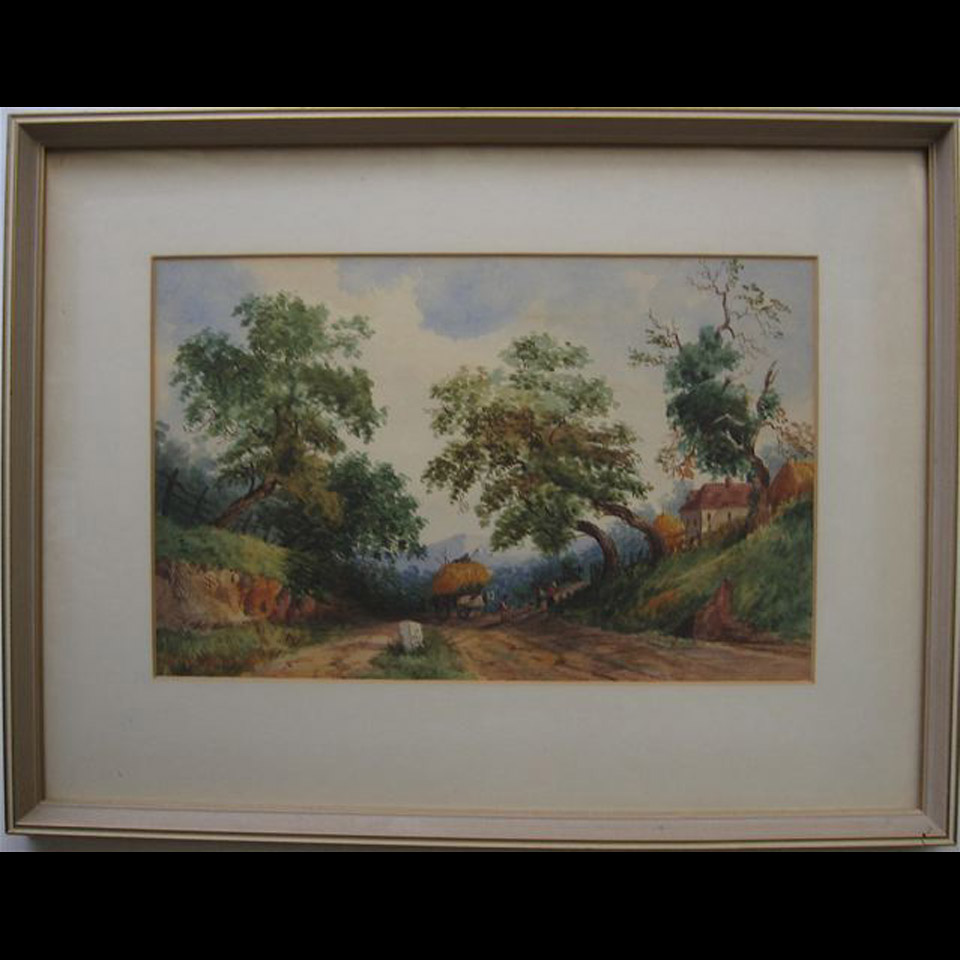 Appraisal: HAYWAGON APPROACHING THE FARM TH CENTURY BRITISH WATERCOLOUR Height -