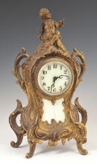 Appraisal: Art Nouveau Gilt Spelter Figural Mantel Clock c by Waterbury