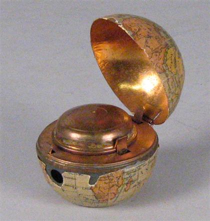 Appraisal: Novelty gilt metal and paper covered 'globe' inkwell th th