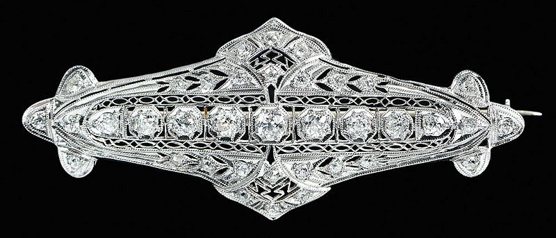 Appraisal: Antique Platinum Diamond Brooch filigree design old mine cut diamonds