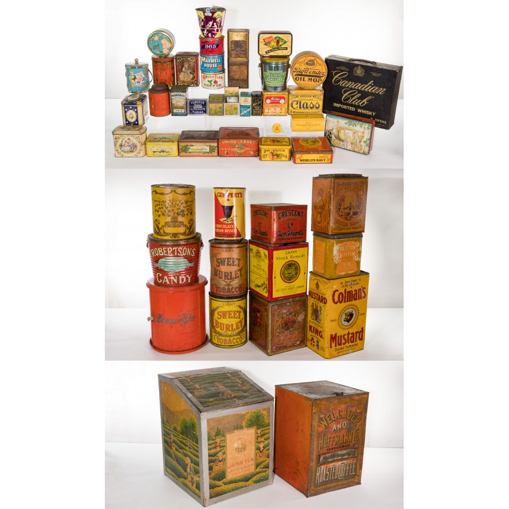 Appraisal: ADVERTISING LITHO TIN CONTAINER ASSORTMENTOver items including Welland and Hoffman