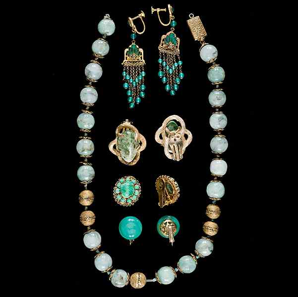 Appraisal: A collection of Unsigned Jade Color Jewelry A grouping of