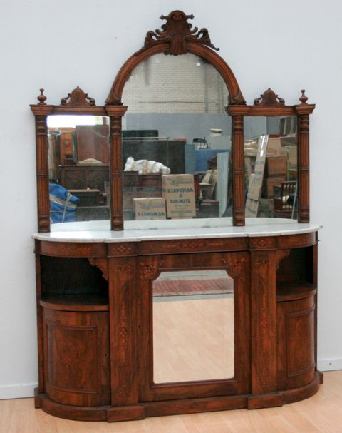 Appraisal: A Victorian walnut and marquetry marble topped and mirrored back