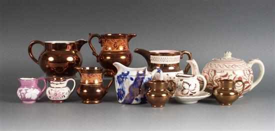 Appraisal: assorted Staffordshire copper lustre items th th century including cream