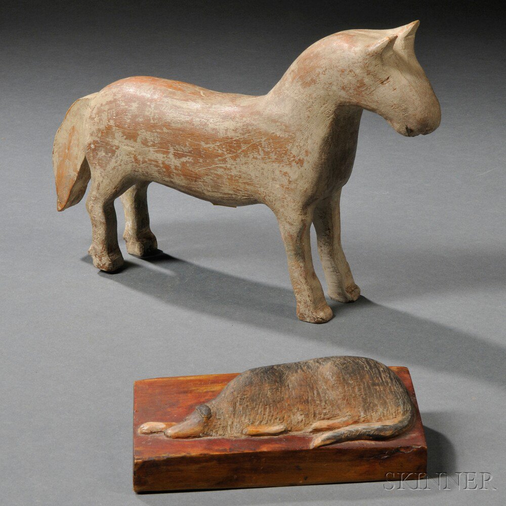 Appraisal: Painted Folk Carving of a Standing Horse and a Reclining