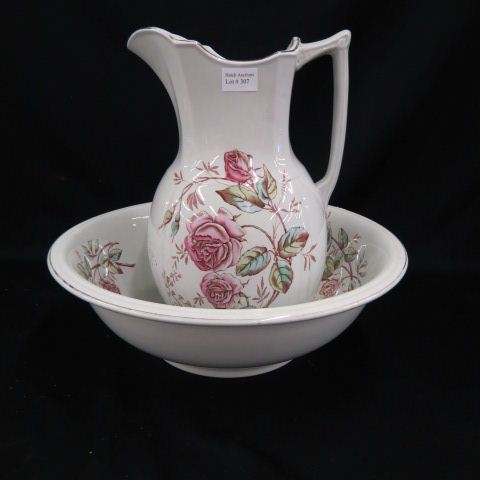 Appraisal: English Ironstone Pitcher Bowl Set floral decor tall marked Alfred