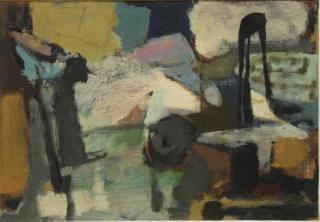 Appraisal: M Truda American th Century Abstract interior scene oil on