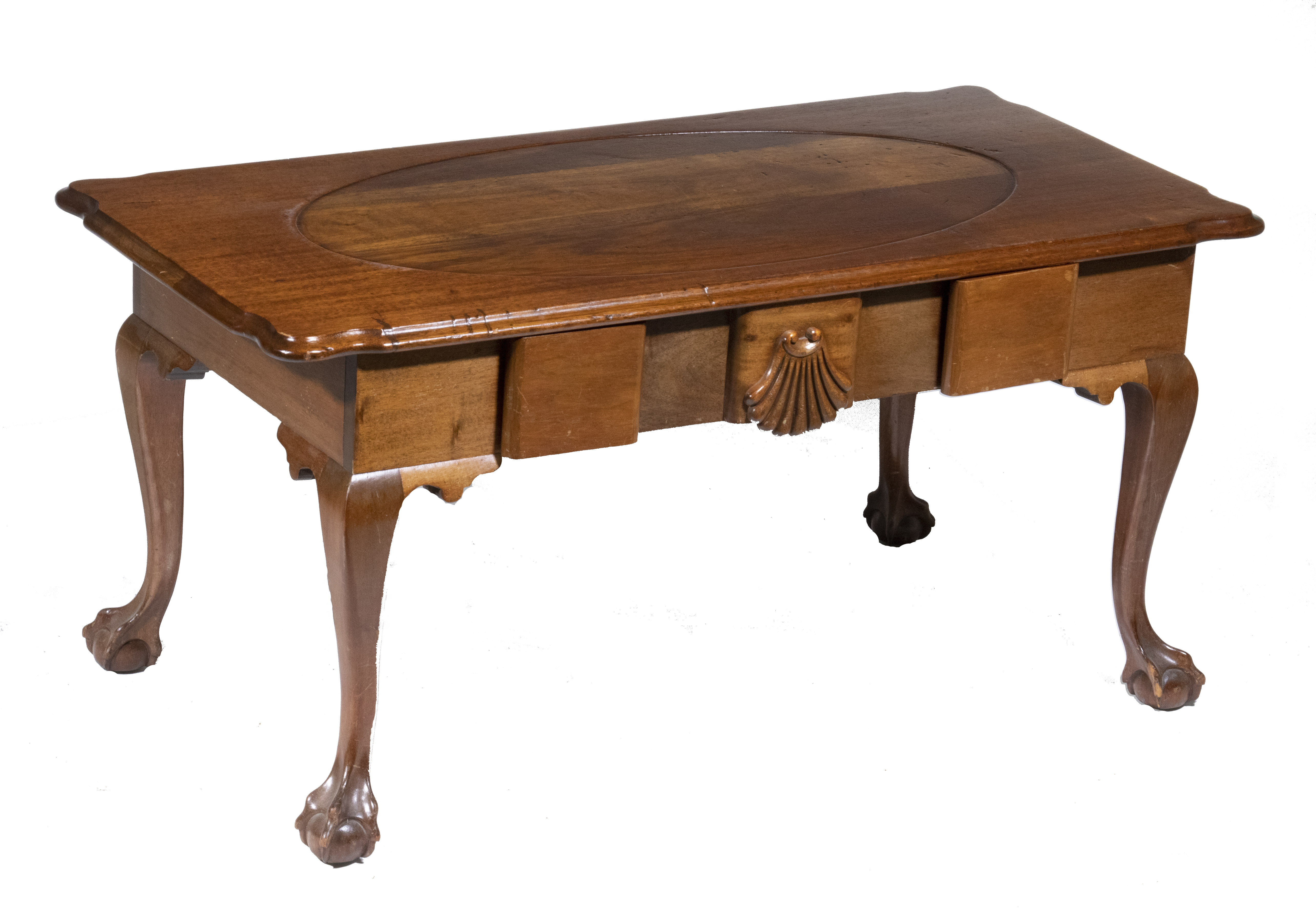 Appraisal: BALL CLAW FOOT COFFEE TABLE Vintage Chippendale Style Mahogany Rectangular