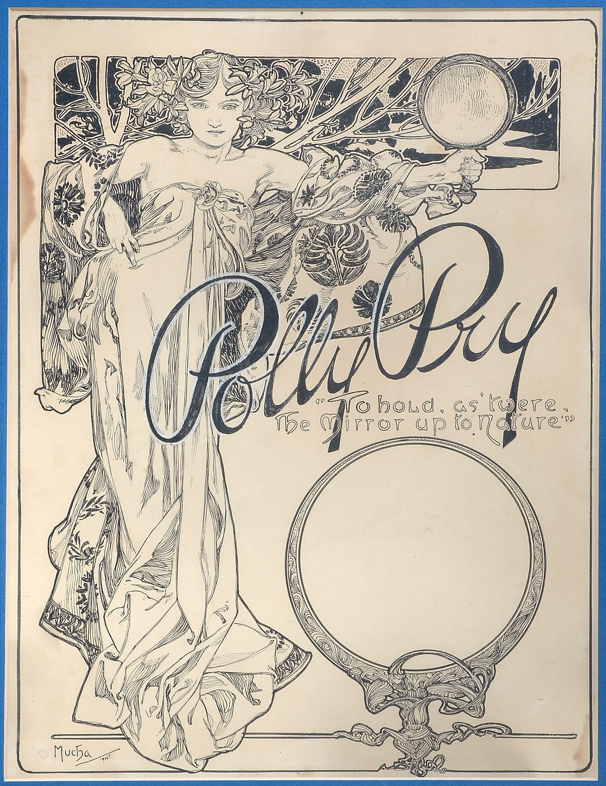 Appraisal: MUCHA Alphonse Czech - Illustration for Polly Pry Pen Ink