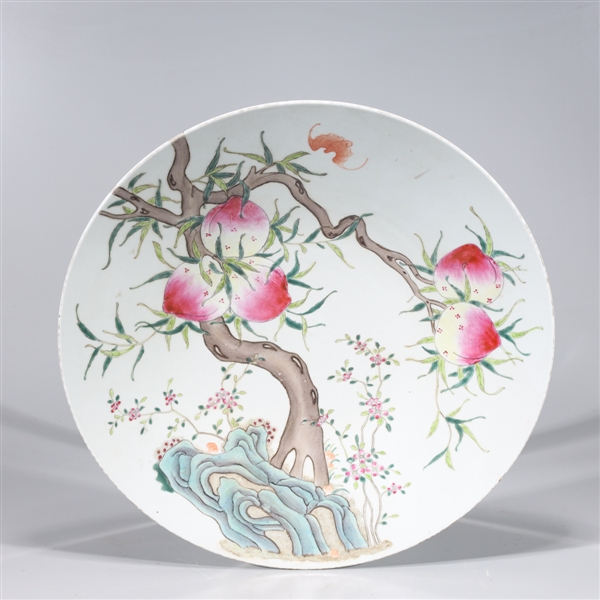 Appraisal: Chinese famille rose enameled porcelain charger with peach trees and