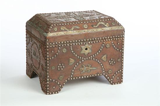 Appraisal: MORROCAN STYLE CHEST The small chest is leather bound and