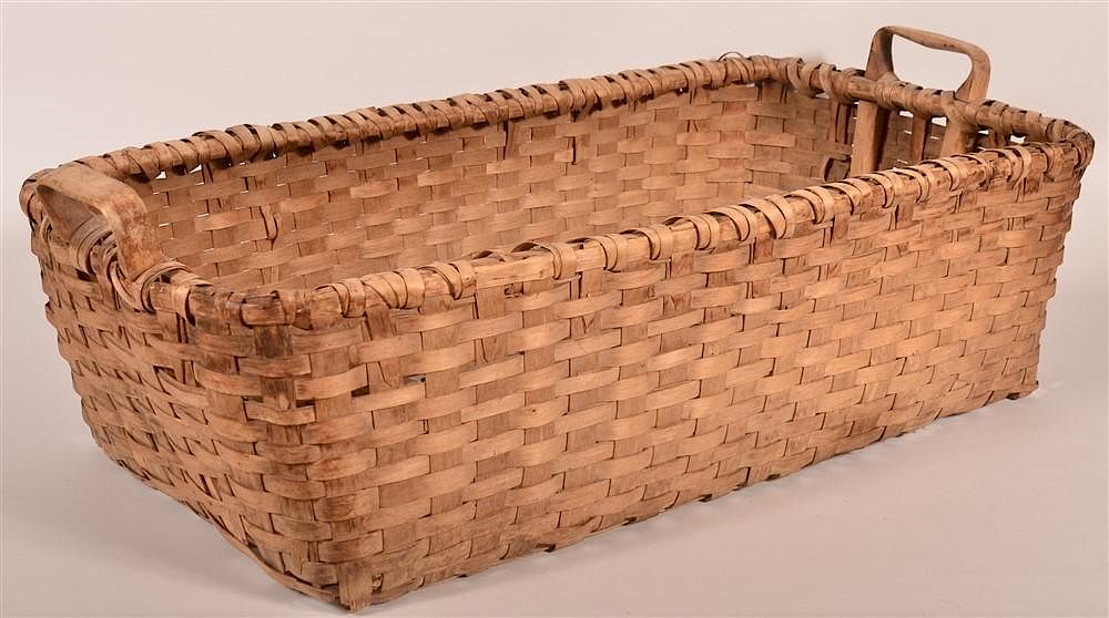 Appraisal: th C Woven Oak Splint Harvest Basket th C Large