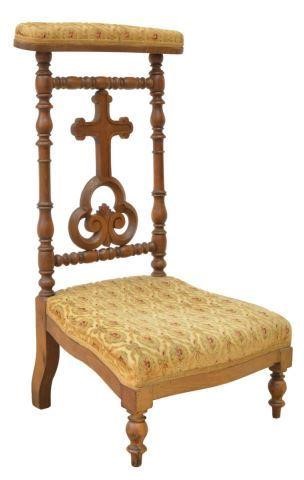 Appraisal: French carved prie-dieu prayer chair th c padded top rail