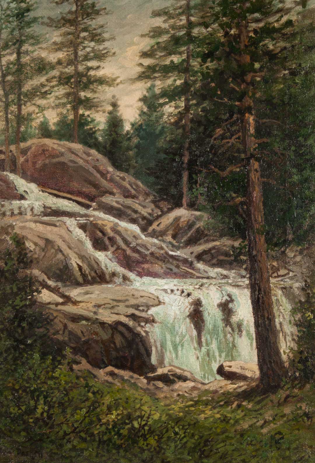 Appraisal: William Paskell Waterfall in a Forest oil canvas William Frederick