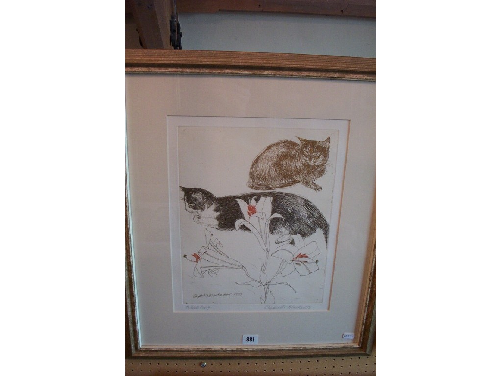 Appraisal: A signed artist proof by Elizabeth Blackadder showing two cats