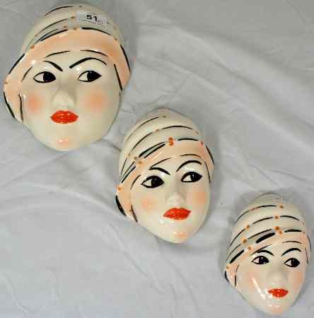 Appraisal: Crown Devon set of Graduated Art Deco Wall Masks Largest