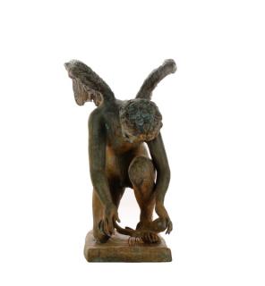 Appraisal: Large Bronze Garden Sculpture Crouching Sprite A large patinated bronze