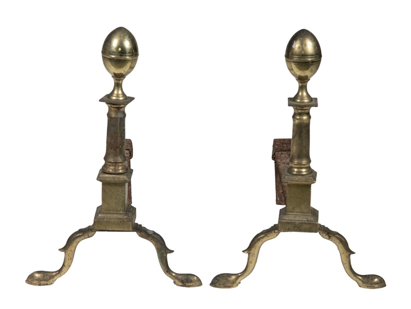 Appraisal: PR BRASS LEMON TOP ANDIRONS Pair of th c American