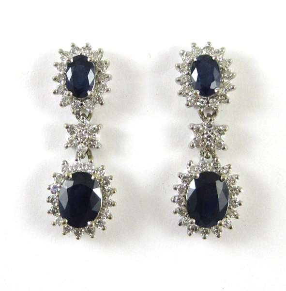 Appraisal: PAIR OF SAPPHIRE AND EIGHTEEN KARAT GOLD EARRINGS each white