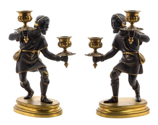 Appraisal: Sale Lot A Pair of Gilt and Patinated Bronze Figural