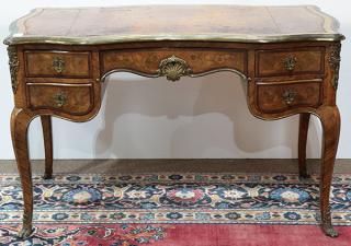 Appraisal: Louis XV style inlaid bureau plat circa having a shaped