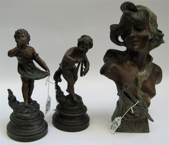 Appraisal: THREE AMERICAN VICTORIAN SPELTER SCULPTURES including a bust of a