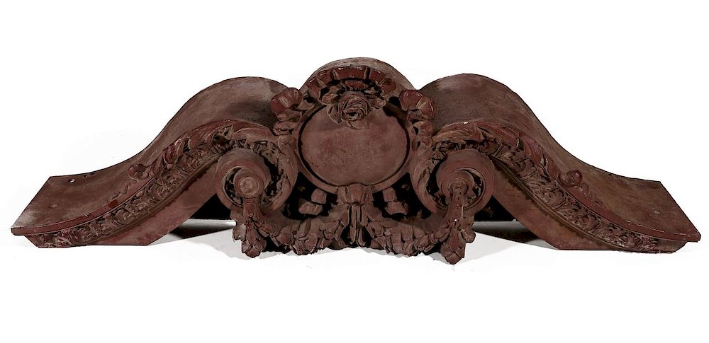 Appraisal: ANTIQUE CAST IRON ARCHITECTURAL PEDIMENT FRIEZE A large and impressive