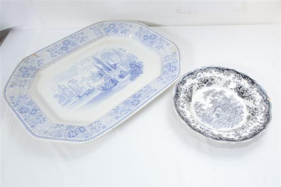 Appraisal: TWO PIECES OF STAFFORDSHIRE Light blue platter with romantic scene